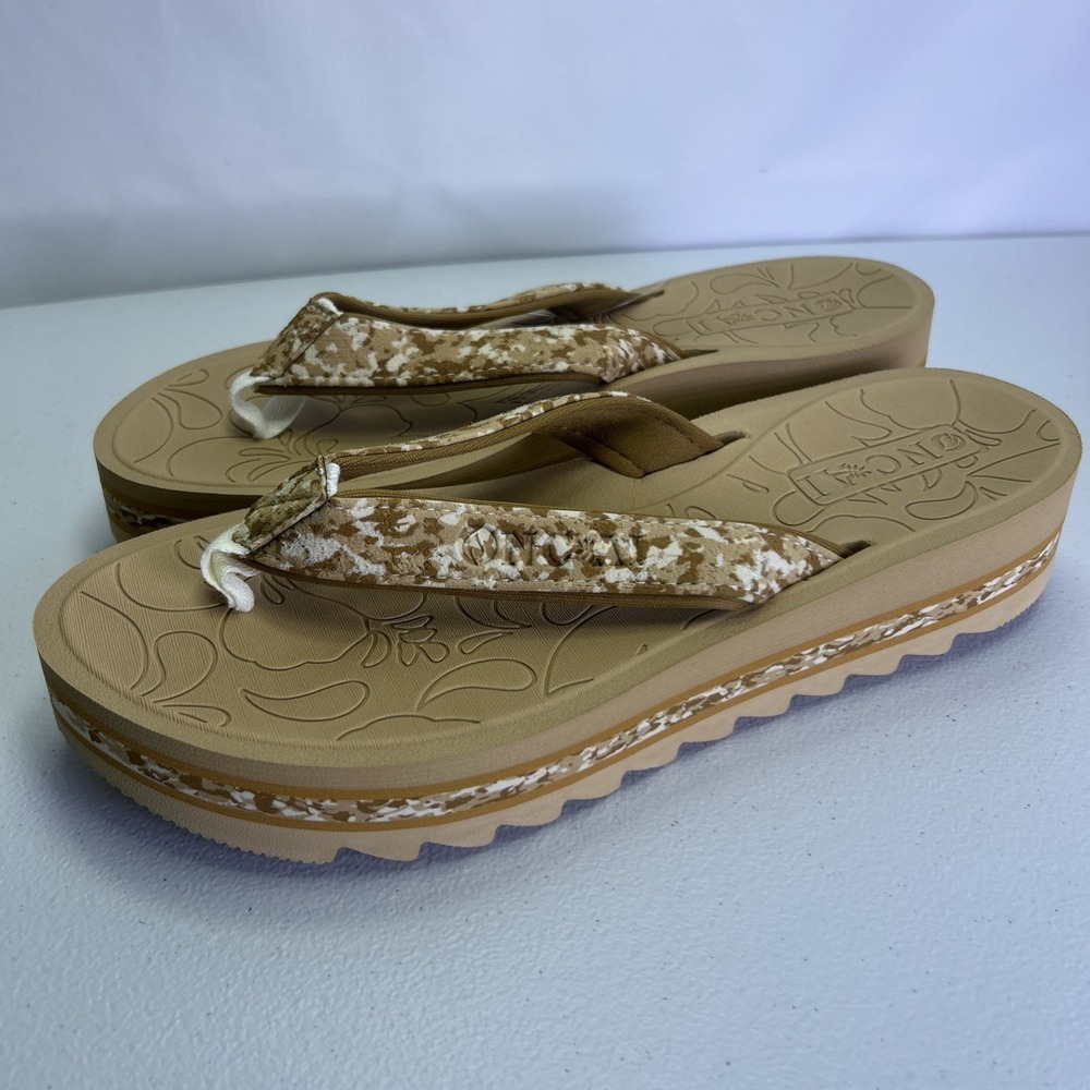 ONCAI Womens Platform Wedge Flip Flops Size 10 Camo Khaki Arch Support NIB